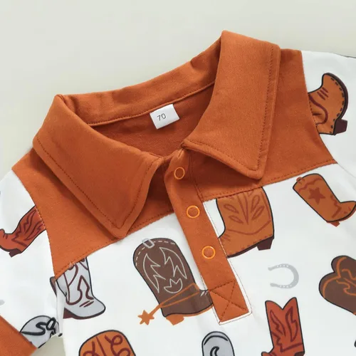 Miniatura 4 de Mameluco de manga corta con solapa y estampado de botas para recién nacidos, estilo polo, estilo casual, ropa de verano
