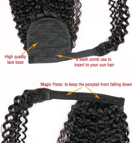 Miniatura 3 de Extensiones de cabello rizado con cola de caballo de 12 a 26 pulgadas, extensiones de cabello real con cola de caballo rizada, para mujeres negras