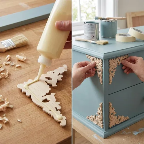 Miniatura 7 de 8 Pcs Decorative Wood Appliques and Onlay for Furniture 3.1inch Wooden Carved Corner Applique Onlay Decal DIY Unpainted for Furniture Wardrobe