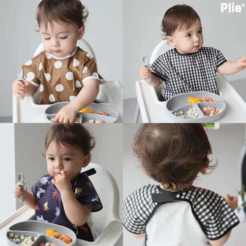 Miniatura 5 de Plie Short Sleeve Waterproof Bib for Toddlers – Easy Clean Feeding Apron for Mealtime, Daycare, Self-Feeding, Lightweight