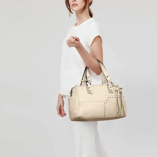 Miniatura 2 de Dasein Bolso para mujer de cuero vegano suave, diseño de barril, grande, tipo "hobo", con asa superior, bolso de trabajo, de mano, de hombro