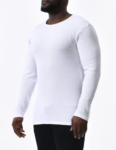 Miniatura 5 de Comfneat Paquete de 2 camisetas térmicas de manga larga para hombre, de punto gofre, suaves, cómodas, con cuello redondo