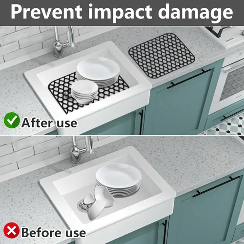 Miniatura 4 de Protectores de fregadero para fregadero de cocina, 2 piezas de alfombrilla de cocina de silicona de 13.58"x11.6", protector inferior antideslizante