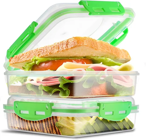 Miniatura 10 de Tafura Recipientes y cajas para sándwiches de alta calidad, sin BPA, para loncheras, duradero y reutilizable, soporte para sándwiches para mayor