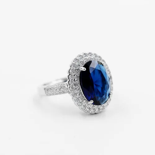 Miniatura 6 de Uloveido Anillos de cristal ajustables chapados en platino, anillo de circonita cúbica ovalada grande, anillos de vástago dividido solitario