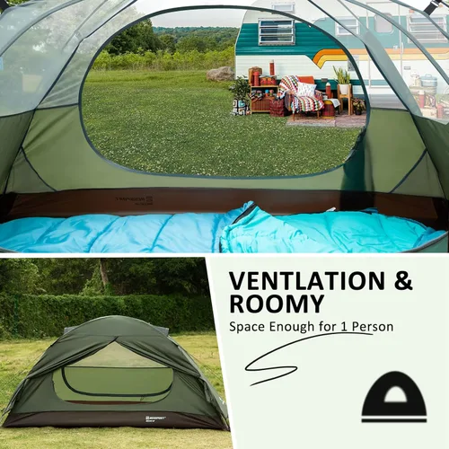 Miniatura 4 de Bessport Tienda de campaña para 1/2 persona, impermeable, dos puertas, tienda de mochilero, fácil instalación, ligera, para exteriores, senderismo