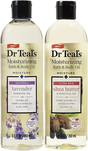 Dr. Teals - Juego de regalo variado de aceites de baño y cuerpo (paquete de 2, 8.8 onzas Ea.) – Lavanda calmante y manteca de karité ultra rica –