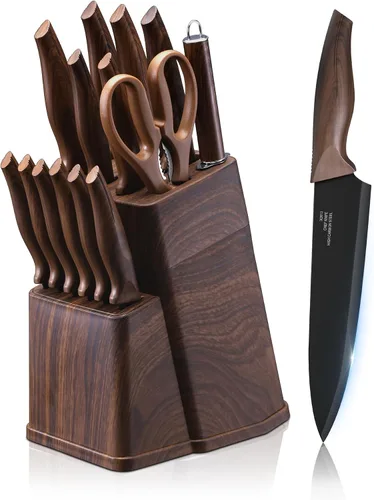 Miniatura 12 de E-far Juego de cuchillos con bloque, juego de 15 piezas de cuchillos de cocina con afilador, juego de cuchillos de chef de acero inoxidable de alto