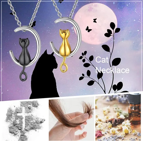 Miniatura 232 de FindChic Collares personalizados con urna para cenizas, barra vertical, gato, luna, reloj de arena, garra de perro, acero inoxidable, chapado en oro