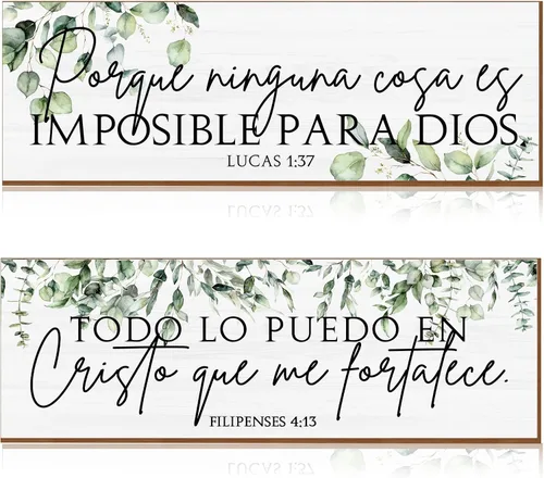 Miniatura 9 de Yalikop 2 piezas de arte inspirador de pared verde salvia, citas motivacionales positivas, letrero de madera de las Escrituras cristianas
