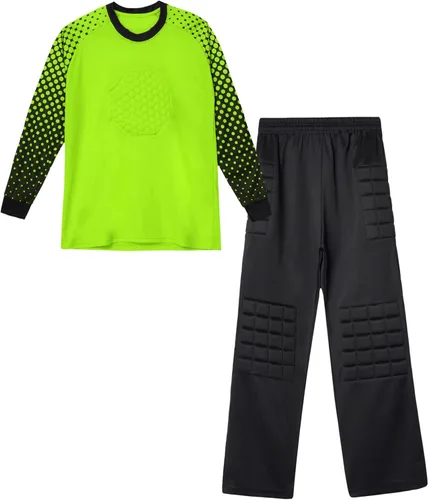 Miniatura 4 de TiaoBug Conjunto de camiseta y pantalones de fútbol acolchados para niños y niños, camisa de portero de manga larga, uniforme de entrenamiento