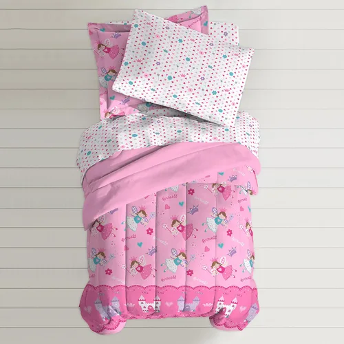 Miniatura 5 de dream FACTORY - Juego de edredón de microfibra ultrasuave para niñas, color rosa, tamaño individual, diseño de princesa mágica Princesa Mágica Rosa