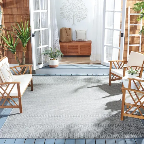 Miniatura 60 de SAFAVIEH Alfombra lavable para exteriores, colección Courtyard de 2.3 x 6.7 pies, beige y azul aguamarina, no desprende pelusa y es fácil