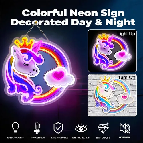 Miniatura 3 de Letrero de neón de unicornio para decoración de pared, 10 luces de neón de arco iris ajustables y regulables de colores para habitación de niñas
