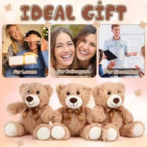 Miniatura 6 de HyDren 6 piezas de oso de peluche suave para niños, juguetes de regalo, decoración de baby shower (felpa corta, marrón)