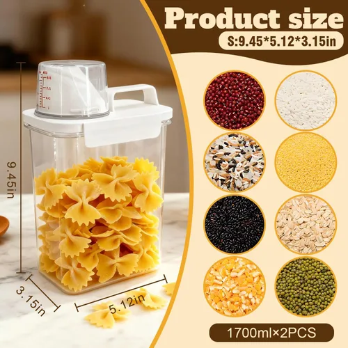 Miniatura 2 de Juego de 2 recipientes de almacenamiento de cereales mejorados, organizador hermético de almacenamiento de alimentos de 54.1 fl oz (54 onzas)