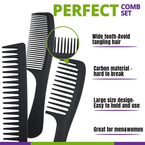 Miniatura 4 de Juego de 6 peines de dientes anchos grandes para desenredar el cabello, peine profesional de fibra de carbono para mujeres y hombres, cabello largo