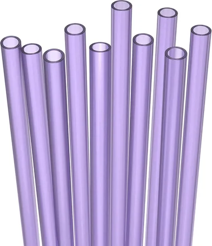 Fiesta First 10 pajitas reutilizables cortas de plástico duro púrpura, de ancho medio + cepillo de limpieza resistente - para cócteles, vasos