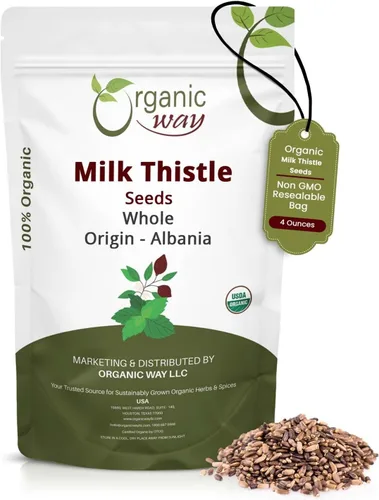 Organic Way Semillas enteras de cardo mariano (Silybum marianum) - Té de hierbas | Cosecha silvestre europea, certificado orgánico y kosher, vegano,