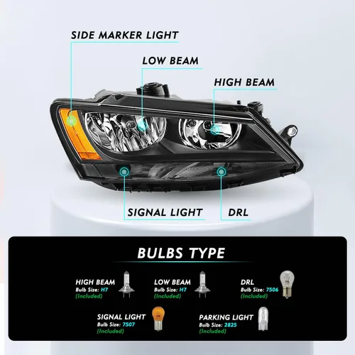 Miniatura 3 de TUSDAR Juego de montaje de faros delanteros para Volkswagen Jetta MK6 OE 2011-2018, faros delanteros laterales del conductor y del pasajero, carcasa
