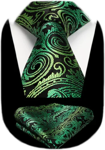Miniatura 42 de HISDERN Corbatas para hombre, corbata de cachemira y bolsillo cuadrado tejido clásico floral para hombre, corbata de fiesta de boda