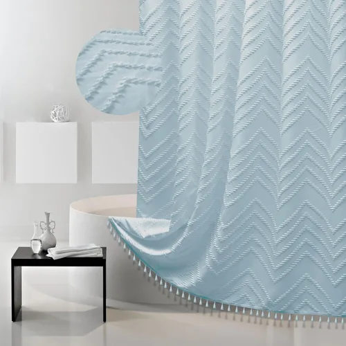 Miniatura 34 de Siiluminisoy Cortina de ducha estilo bohemio con borlas blancas, cortina de ducha tejida de 60 x 72, moderna, estilo rústico, texturizada, con A