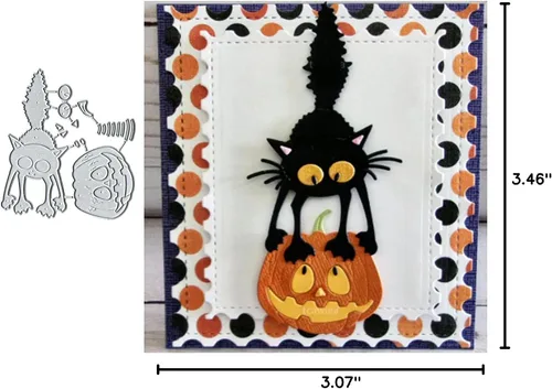 Miniatura 7 de Suds&WH Encantadores troquelados de metal de calabaza de gato, plantillas de corte de tarjetas de calabaza de Halloween, álbum de recortes, álbum