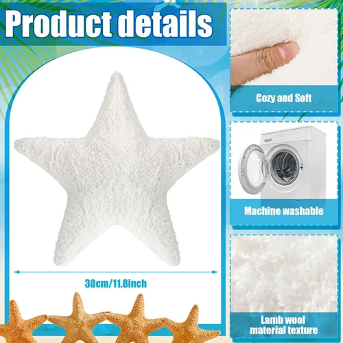 Miniatura 4 de Yuntau 2 almohadas con forma de estrella de mar de 11.8 pulgadas, cojines de felpa abrazables, decoración de habitación para cumpleaños, dormitorio