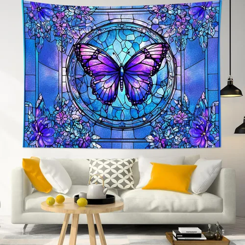 Miniatura 16 de HVEST Tapiz de lobo púrpura azul psicodélico cielo estrellado tapices luna y montañas paisaje natural para colgar en la pared para dormitorio, sala