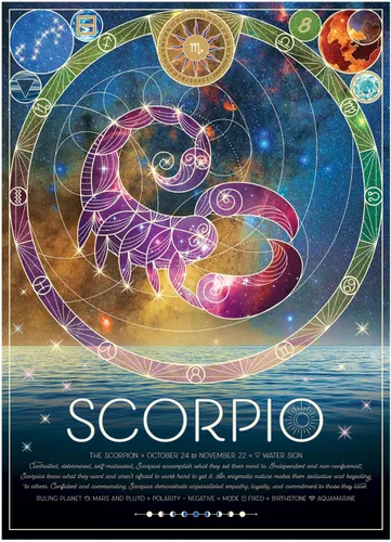 Miniatura 2 de Cobble Hill - Rompecabezas del zodiaco de 500 piezas, Escorpio, póster de muestra incluido