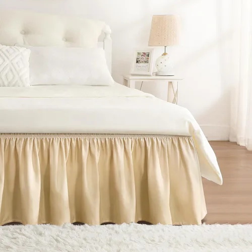 Miniatura 21 de Falda de cama RIMELA envoltura volante elástica que protege contra el polvo con color sólido, resistente a las arrugas y a la decoloración con Blanco