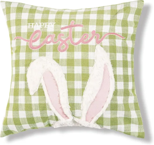 C&F Home Cojín de Pascua con diseño de orejas de conejo de Pascua, bordado de primavera, decoración decorativa, 18.0 x 18.0 in, color verde
