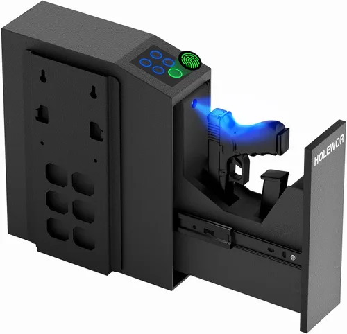 Miniatura 8 de HOLEWOR - Caja de seguridad para armas, caja de seguridad biométrica deslizante para pistola con huella digital, cerradura de arma de fuego