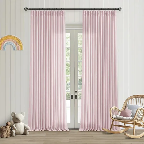Miniatura 161 de Cortinas de lino natural con pliegues fruncidos de 120 pulgadas de largo para sala de estar, cortinas plisadas con ganchos y lengüeta trasera
