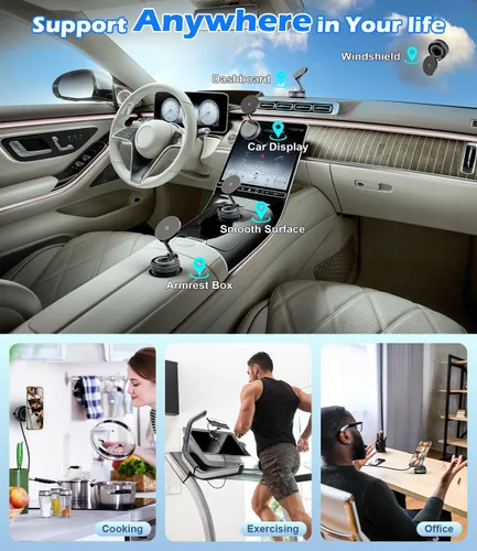 Miniatura 6 de Cargador inalámbrico de 15 W, soporte magnético para teléfono de automóvil [ventosa al vacío] Soporte de automóvil ajustable y plegable de 360°
