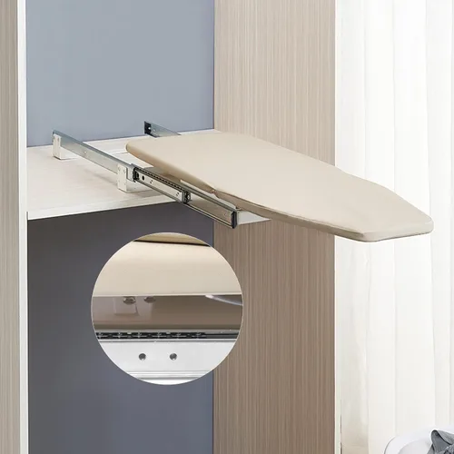 Miniatura 5 de Tabla de planchar extraíble para armario, beige, 32.3 x 12.2 pulgadas Placa de hierro incorporada, rotación de 180°, con cubierta de algodón