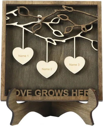 Miniatura 11 de Árbol genealógico con etiqueta de corazón, placas de madera grabadas personalizadas, regalos personalizados para madres, padres, escritorio, nombres