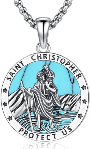 Miniatura 187 de Odinstone Collar de plata de ley 925 con medalla de San Miguel/San Cristóbal/San Benito/Crucifijo de Jesús/San Uriel/Arcángel Rafael para hombres