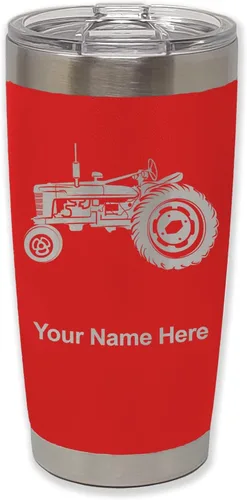 Miniatura 27 de LaserGram Vaso aislado al vacío de 20 onzas, Old Farm Tractor, grabado personalizado incluido (negro)