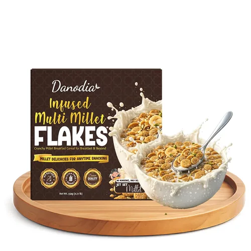 Miniatura 13 de Danodia Foods Ragi Jaggery Choco Flakes 250g/8.8 oz, Cereal de desayuno de mijo dedo con sabor a chocolate Jaggery inspirado en la India, cereal