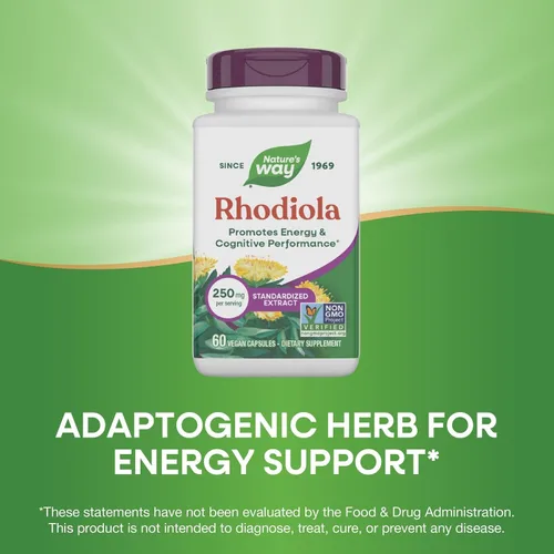 Miniatura 4 de Nature's Way Rhodiola, 250 mg por porción, apoya la energía y el rendimiento cognitivo*, hierba adaptogénica*, proyecto verificado sin OMG, vegano
