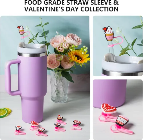 Miniatura 3 de 6 fundas de popote para el día de San Valentín para copa Stanley, tapa de popote de 0.4 pulgadas/0.394 in de diámetro, compatible con vasos Stanley