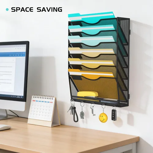 Miniatura 3 de Delifox Organizador de archivos de pared de 7 niveles, soporte para archivos de pared, organizador de carpetas de papel de montaje en pared
