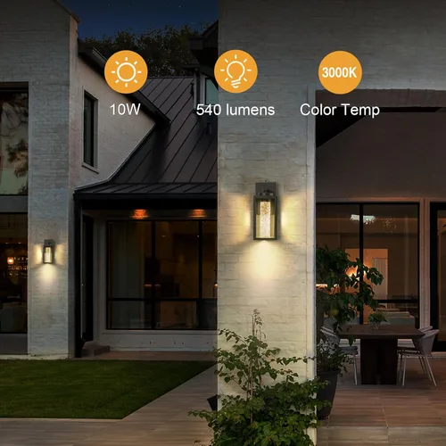 Miniatura 5 de VIANIS Aplique de Pared Exterior Negro, Iluminación Exterior del Atardecer al Amanecer Montaje en Pared para Casa con Cristal de Burbuja, Lámpara