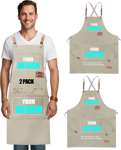 Miniatura 22 de BeautyWill Delantal personalizado personalizado para hombres y mujeres, delantales de cocina personalizados con bolsillos, nombre, texto, logotipo