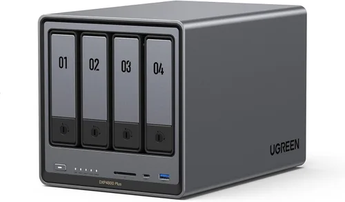 UGREEN NAS DXP4800 Plus NAS de escritorio de 4 bahías, CPU Intel Pentium Gold 8505 de 5 núcleos, memoria RAM DDR5 de 8 GB, SSD de 128G integrado, 1