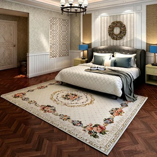 Miniatura 60 de Ukeler - Alfombra rústica con diseño floral para sala, dormitorio, comedor, Country rústico, Azul (luxury blue)