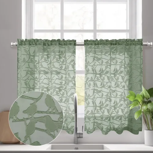 Miniatura 88 de OVZME Anji - 2 paneles de cortinas traslúcidas de gasa marrón de 72 pulgadas de largo para dormitorio, doble bolsillo para barra, tela ligera