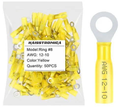 Miniatura 8 de haisstronica 100 conectores de anillo termorretráctiles de grado marino azul de 1/4 pulgadas, conectores de terminales de anillo de cobre rojo