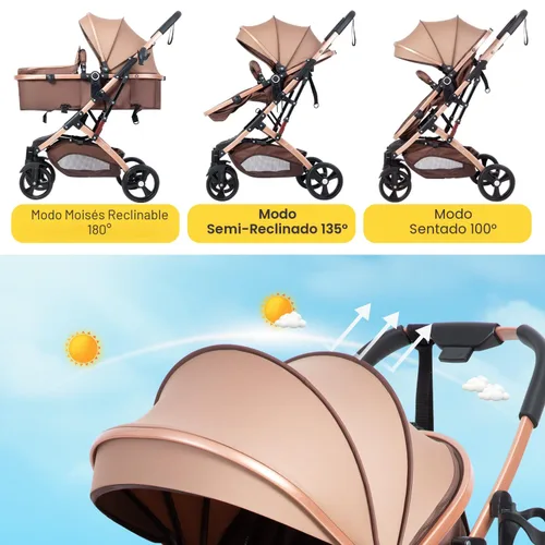 Miniatura 4 de Cochecito de bebé 2 en 1 para recién nacido plegable con toldo ajustable plegable de alto paisaje, cochecito infantil antigolpes para niños pequeños